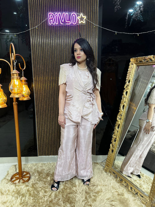 Blush Tissue Co-Ord Set with Wrap-Style Top AC24