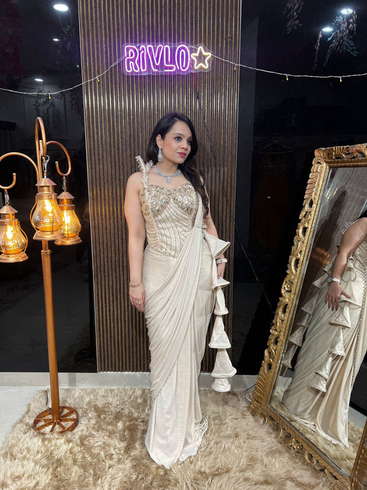 Champagne Glow Drape Saree RC453