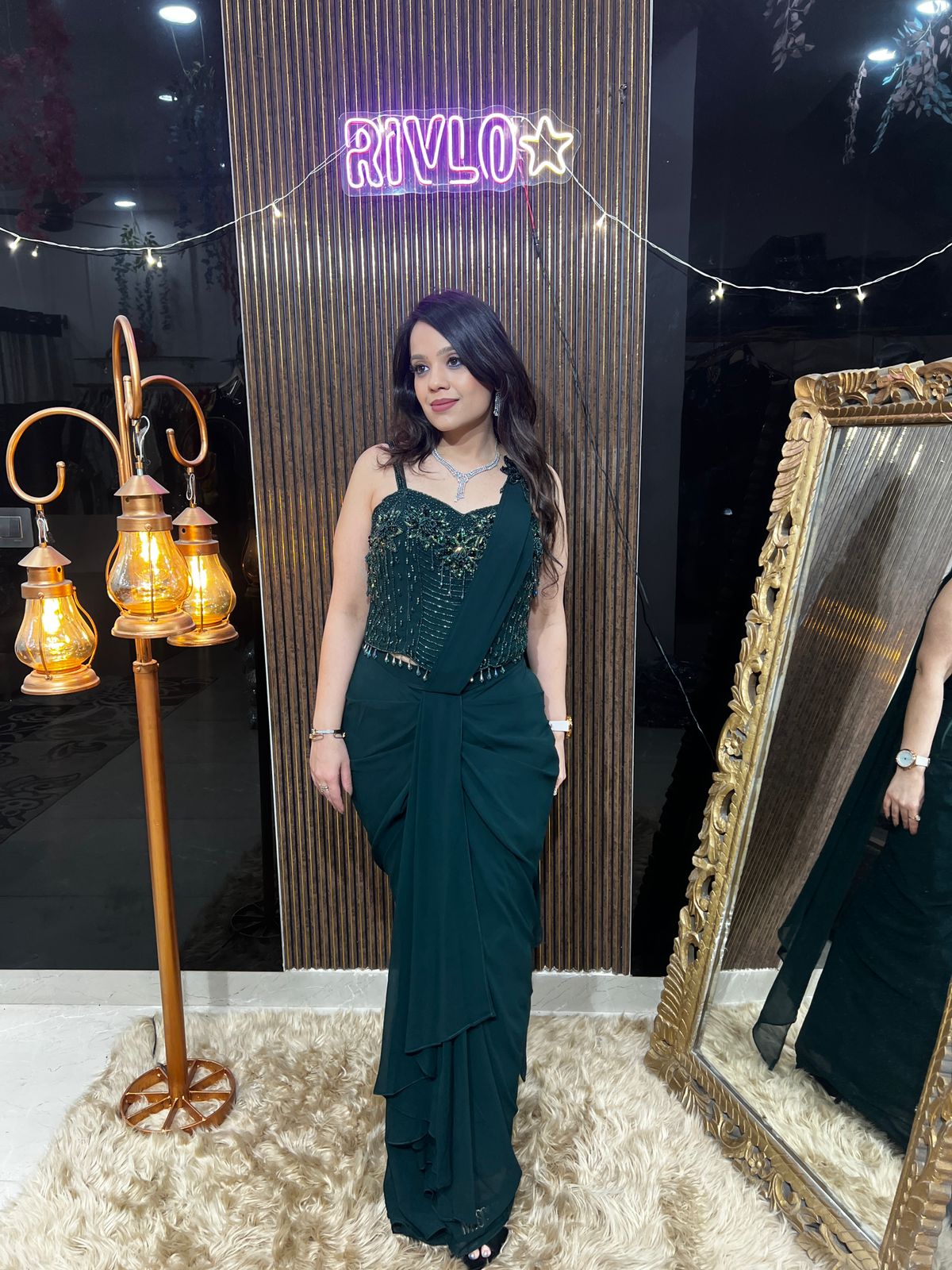 Green Corset Saree RC457