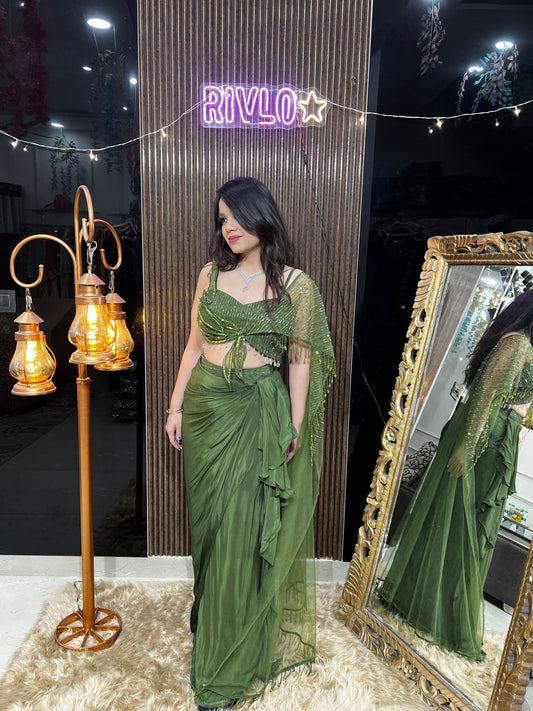 Indo-Western Draped Set with Embellished Blouse AC29