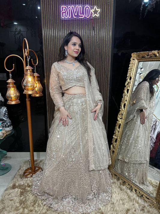 Champagne Gold Heavily Embellished Lehenga Set AC46