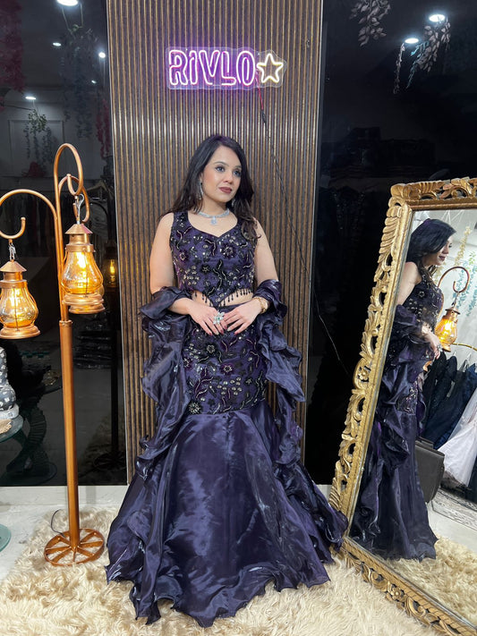 ❤️✨ Purple And Dark Mauve Embroidered Fishcut Lehenga Set ✨❤️RC487
