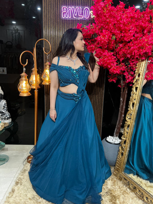 💙✨ Midnight Teal Drape Lehenga Set ✨💙 AC68