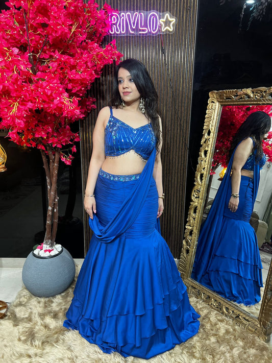 Midnight Elegance – Navy Blue Embellished Lehenga AC78