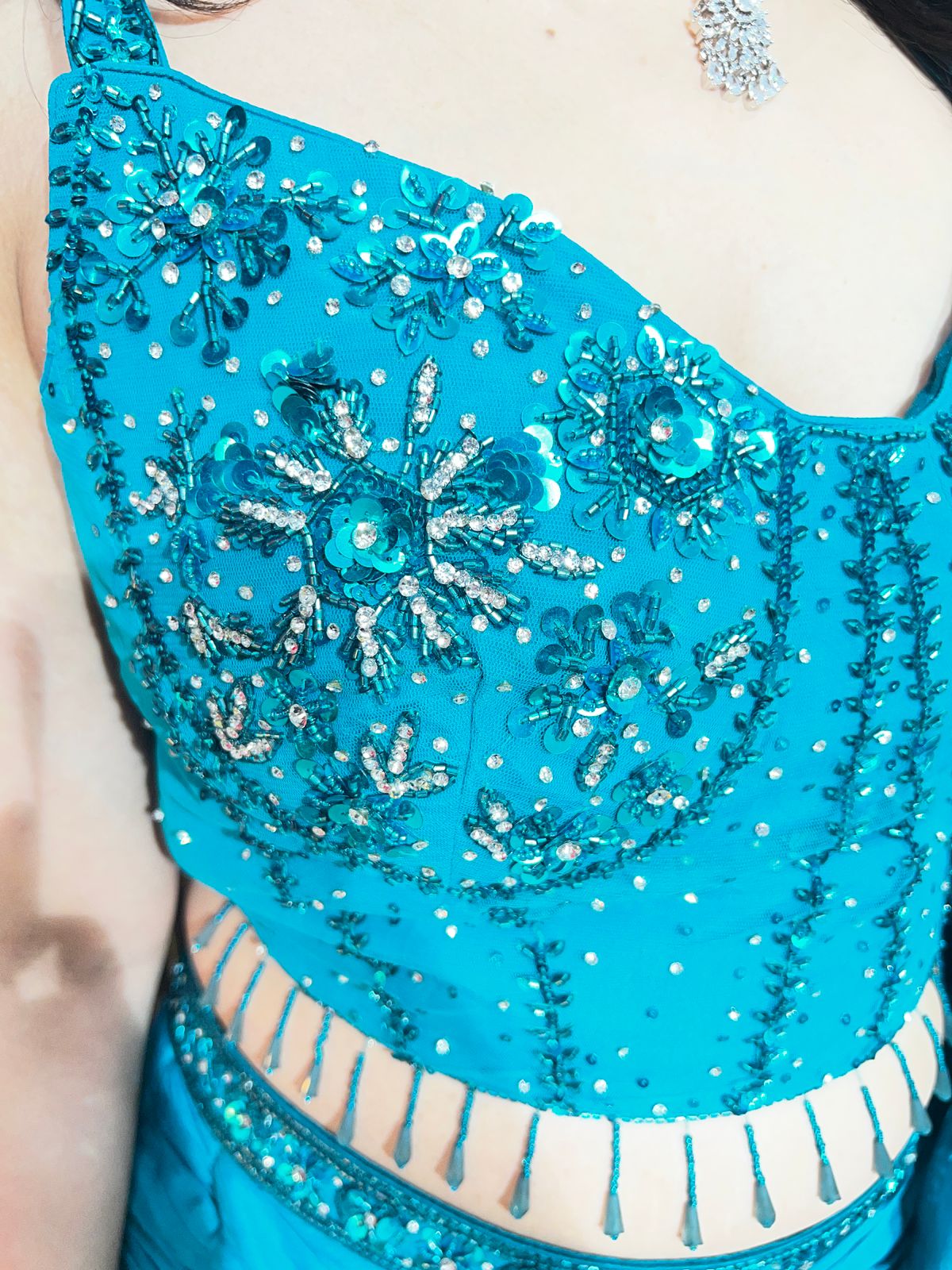 HOT PINK AND TURQUOISE CHINON FISH CUT LEHENGA RC527