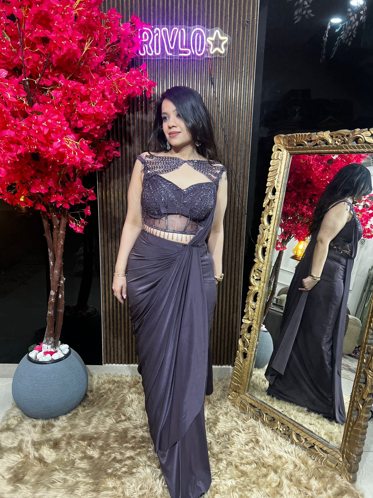 π€β¨ Wine Indo-Western Saree Set β¨π€ AC79