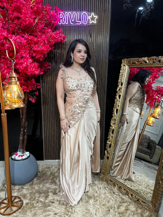Cocoa, Wine And Beige Embellished Drape Set ✨ RC542