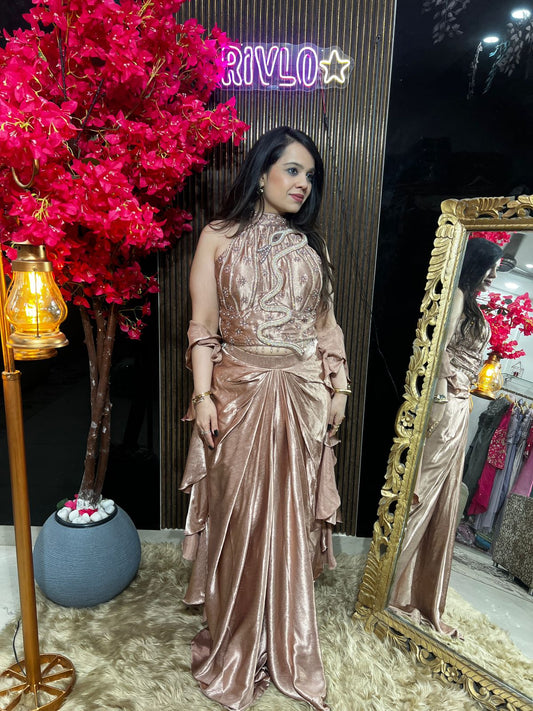 Free Sanke Ring withIvory And Rose Gold Serpentine Embellished Drape Set ✨ RC553