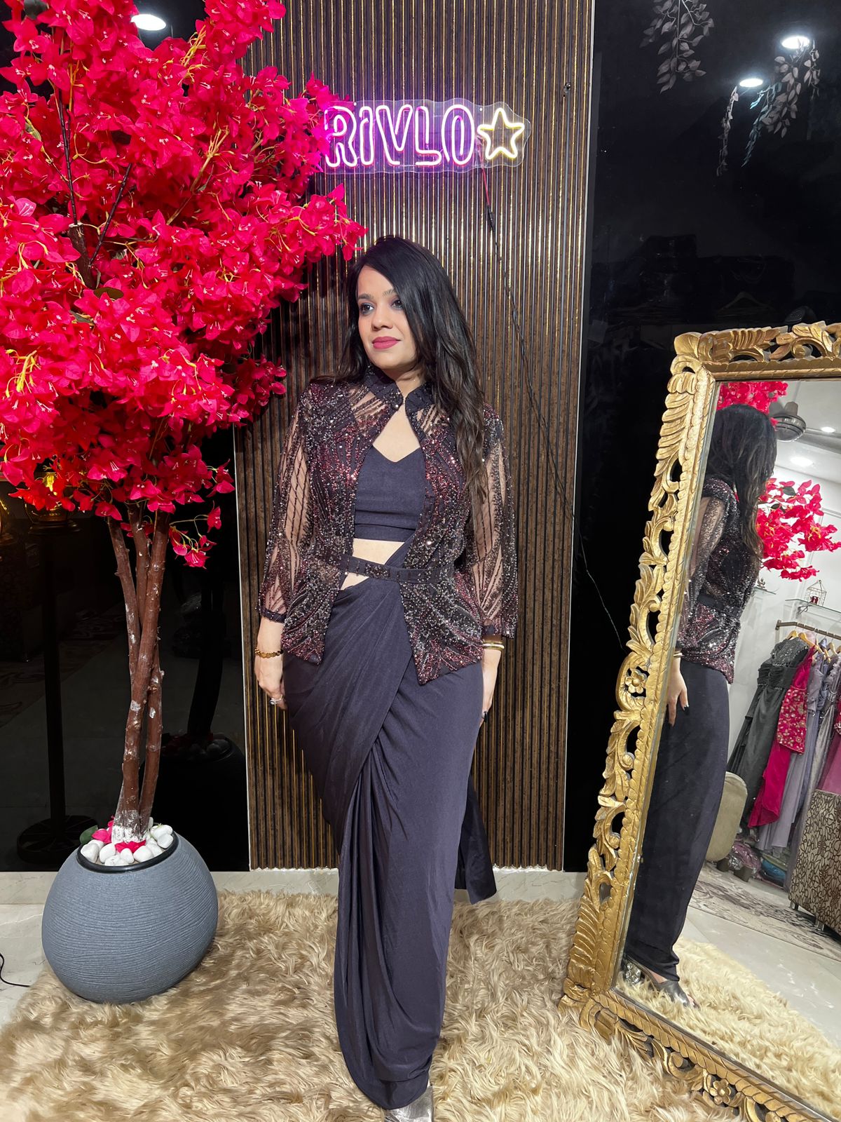 JACKET DRAPE SAREE WITH BELT RC545