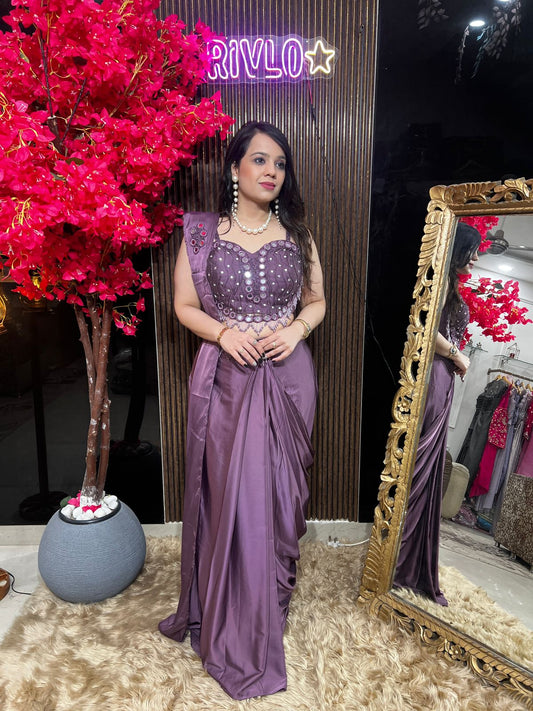 Ivory And Magenta Heart Blouse Embellished Drape Saree ✨ RC550