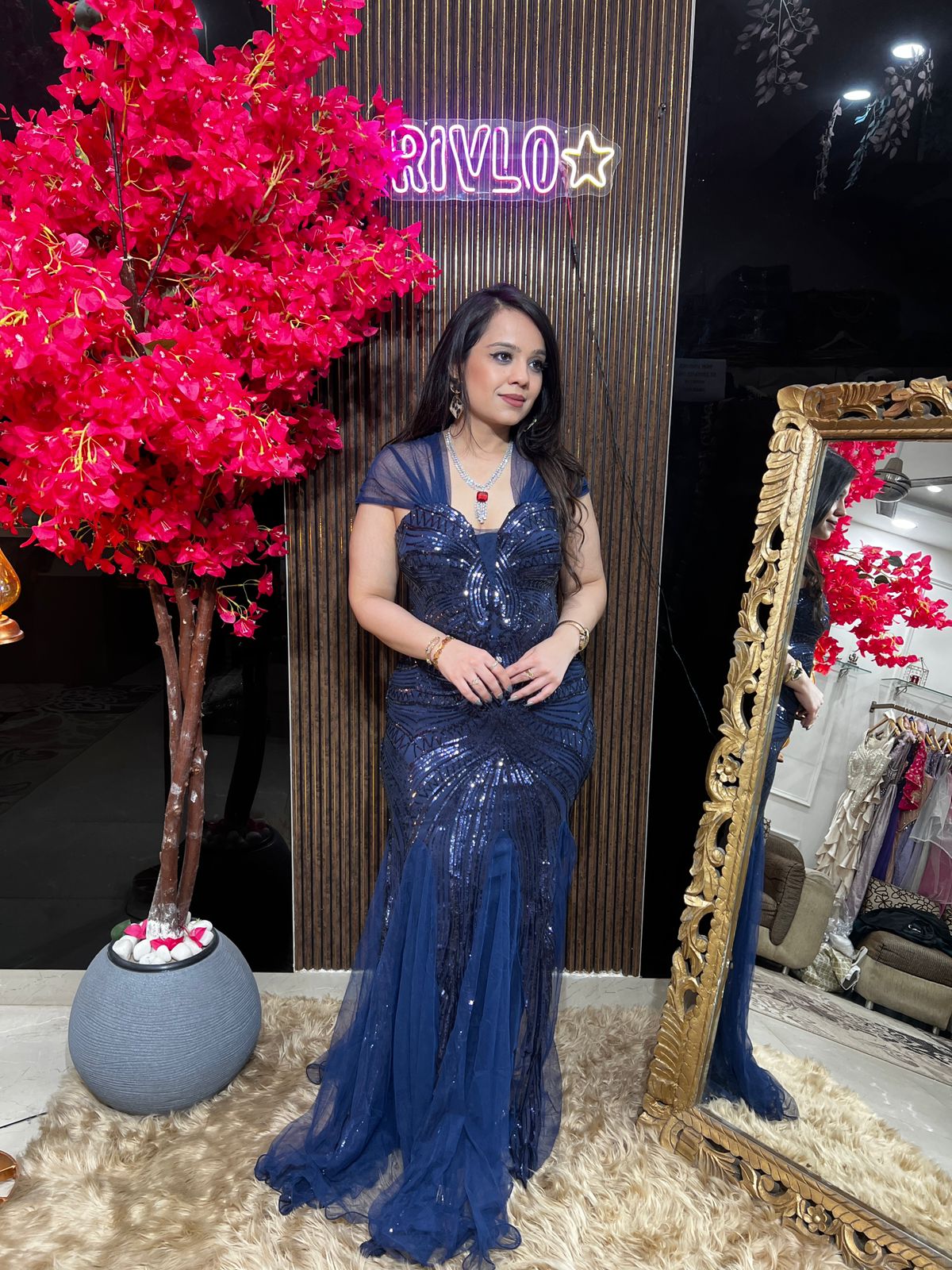 πBlue Sequined Draped Gown ππ RC568