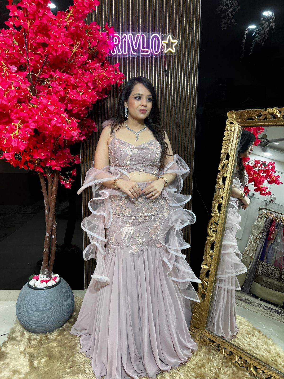 Sequin Mermaid Lehenga With Ruffle Dupatta RC566