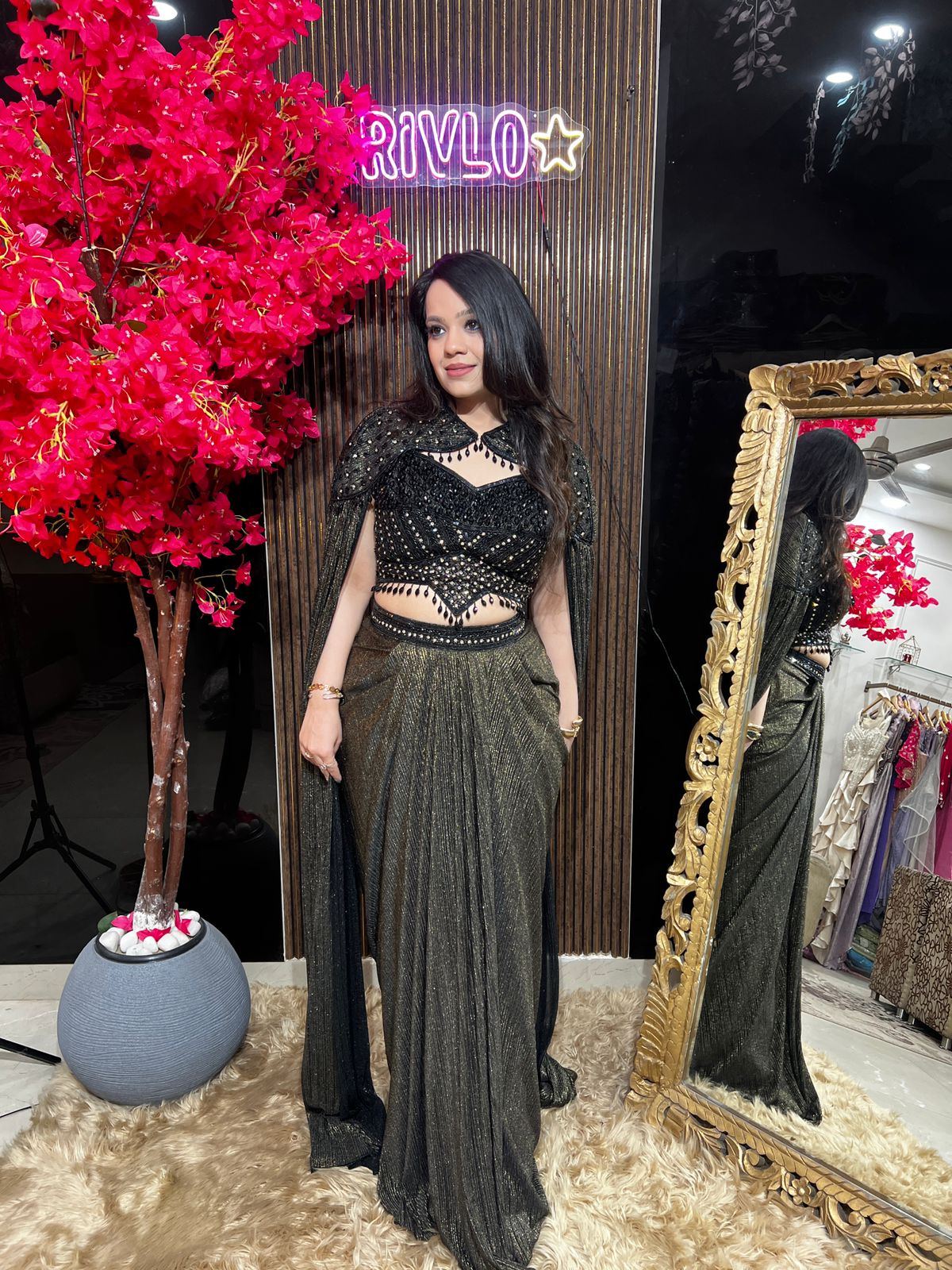 Black Gold And Purple Embellished Drape Set ✨ RC562