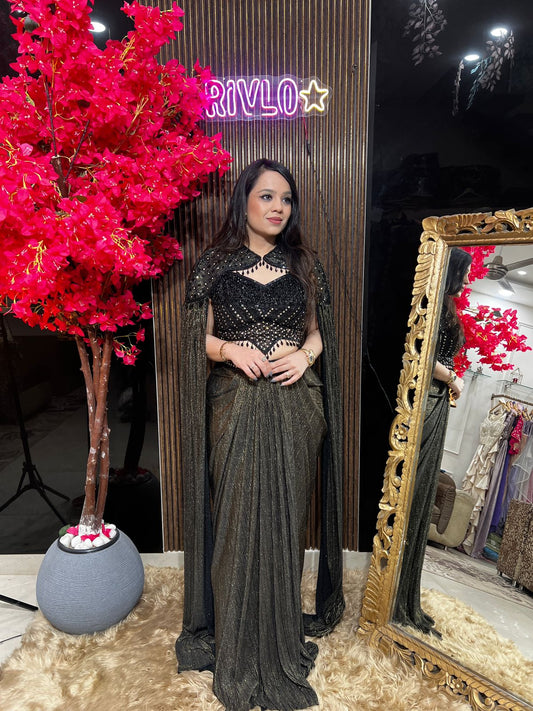 Black Gold And Purple Embellished Drape Set β¨ RC562