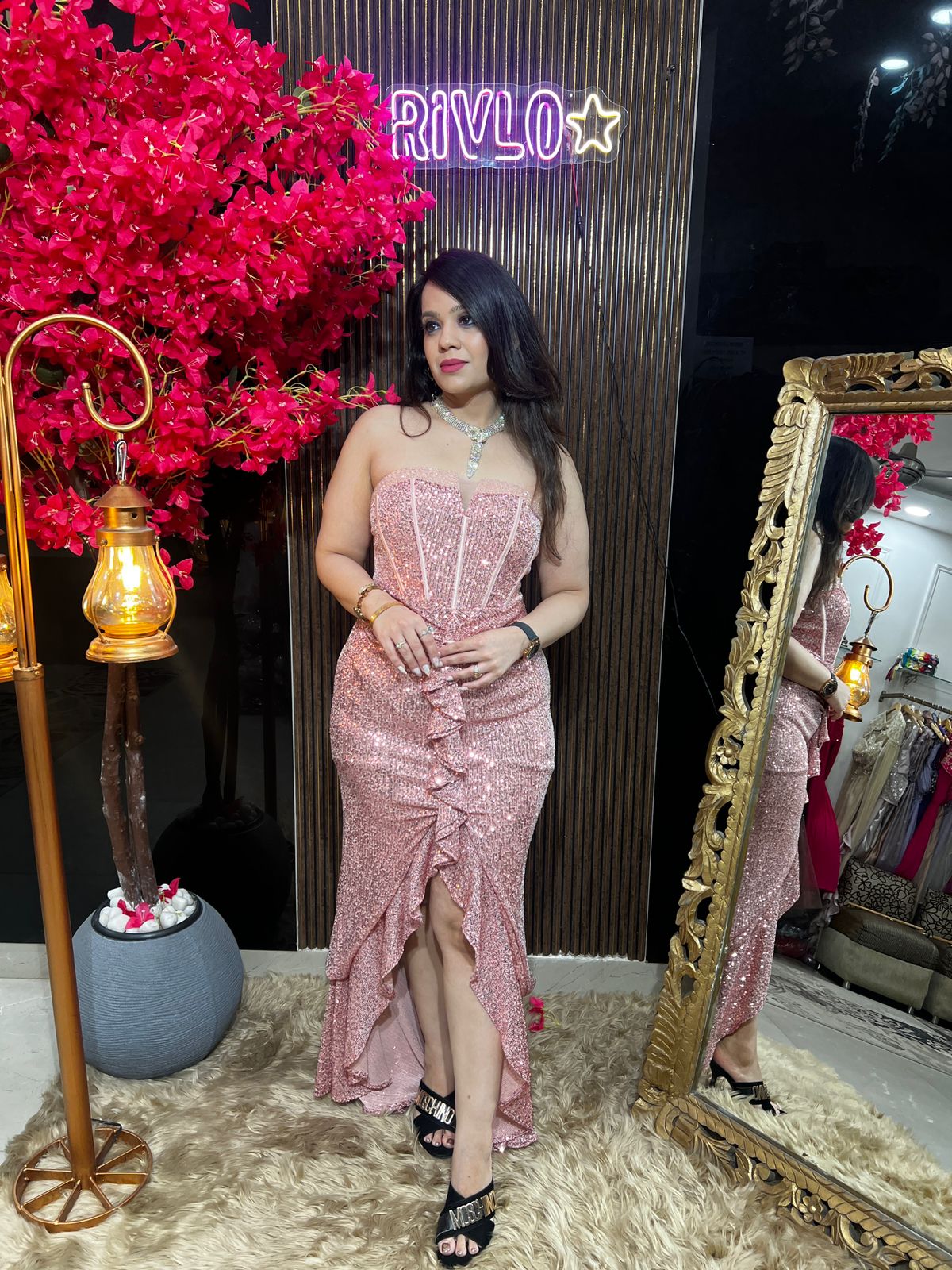 πPink Sequined Draped Gown ππ WC39
