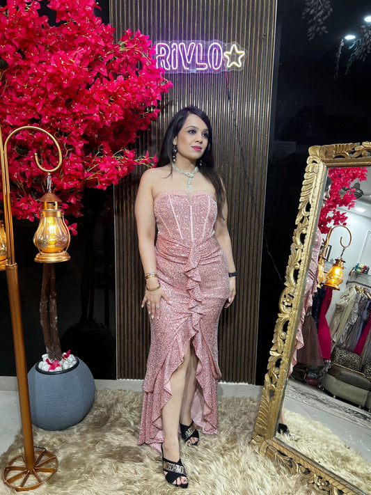 🌙Pink Sequined Draped Gown 🌙🌙 WC39