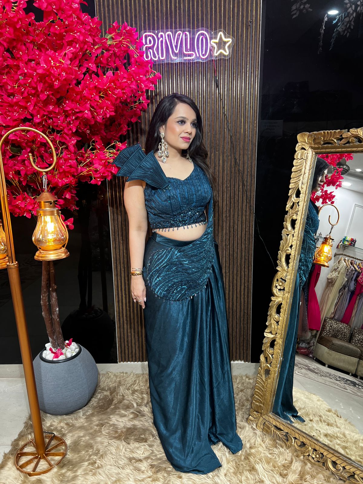 Midnight Blue And Lavender Drape Saree RC575