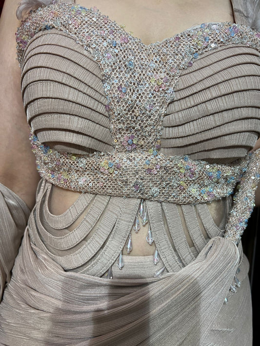 Champagne Elegance Drape Gown RC577