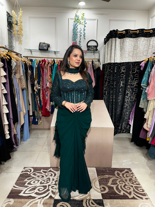 Emerald Elegance Drape Saree RC592