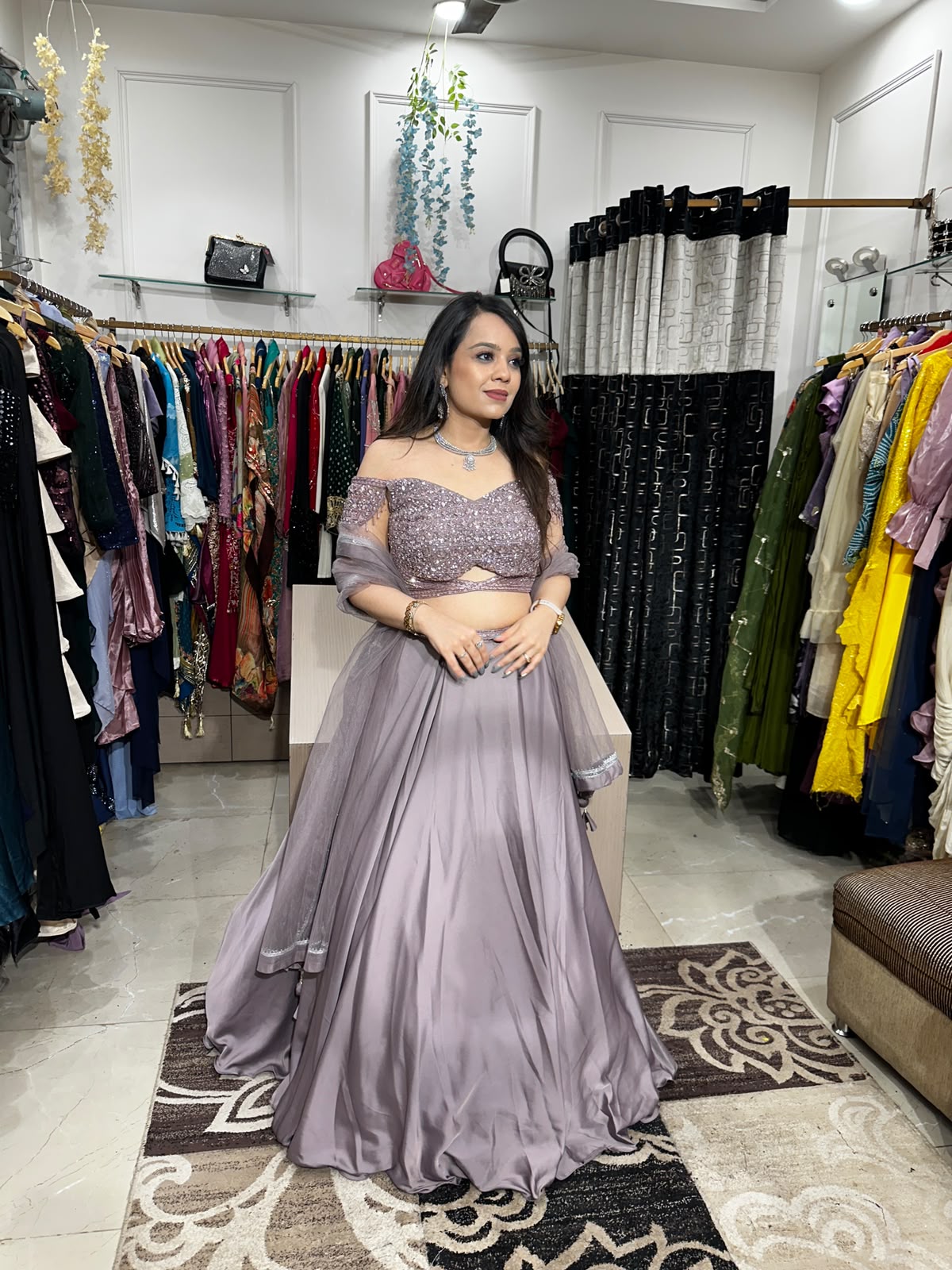 Blush Pinkish Purple Shimmer Lehenga Set AC88