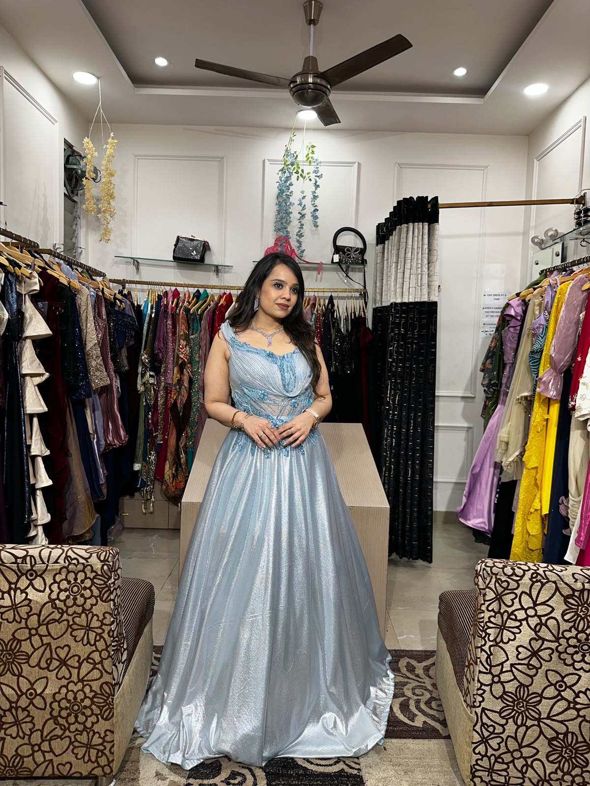 ✨ Ice Blue Gown with 3D Floral Handwork Bodice RC594