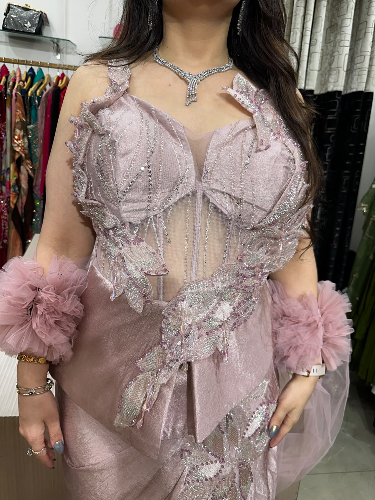 Blush PInk Radiance Indowestern With Ruffle Net Sleeves ✨ AC89