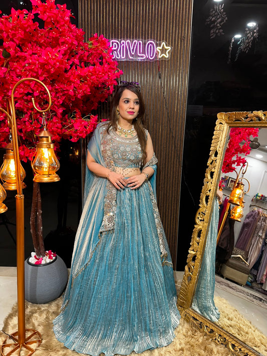 Powder Blue Cape Lehenga Set AC90