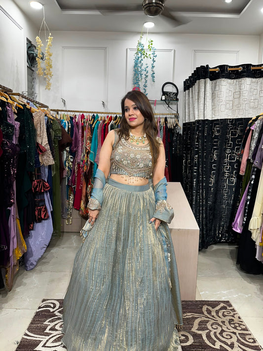 Goldenish Green Cape Lehenga Set AC91