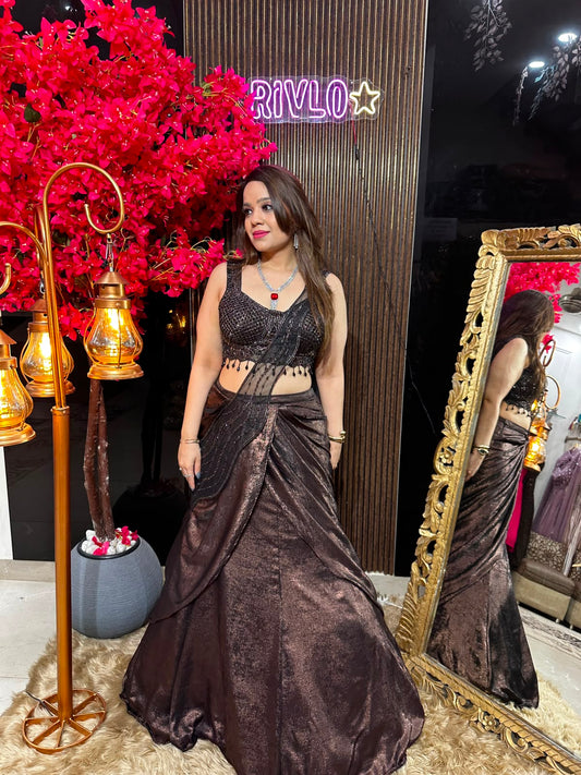 Midnight Bronze Drape Lehenga Set AC92