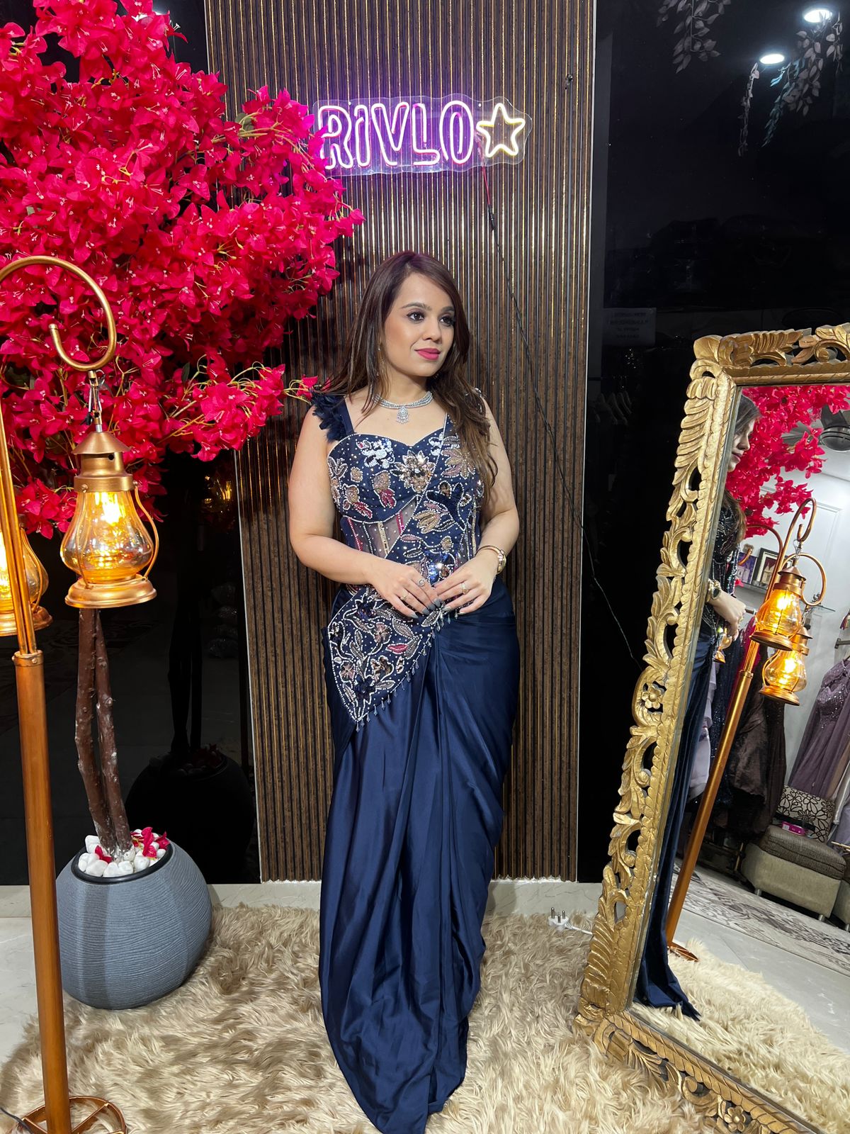 Blue heavy work drape with guitar dupatta RC602