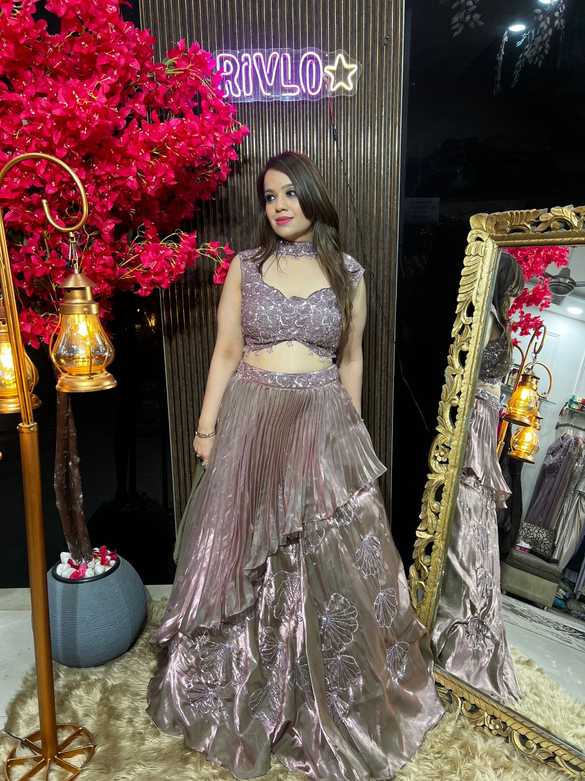 Metalic Pink Layered Lehenga Set AC94