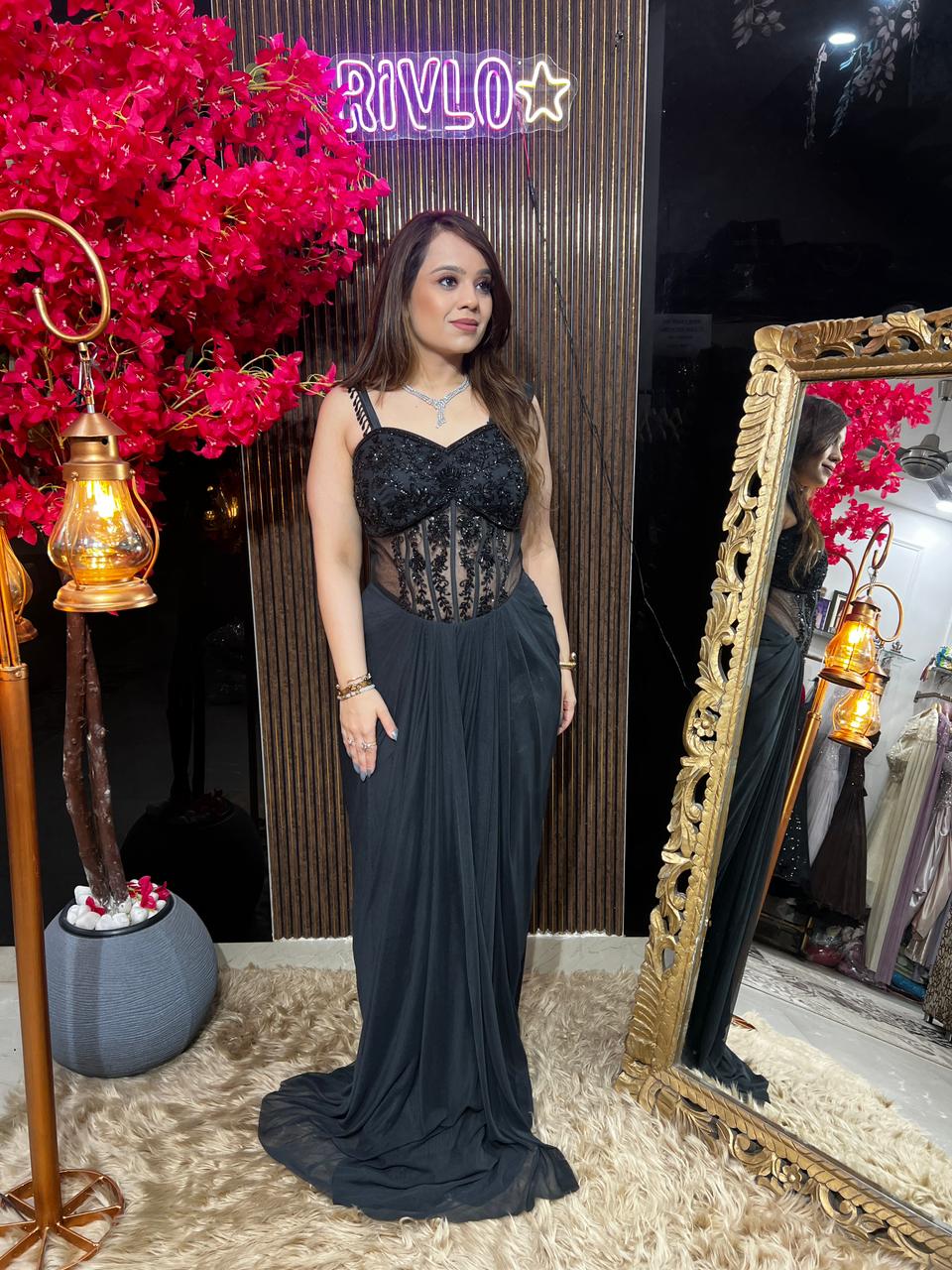 π Black Embroidered Gown π AC95