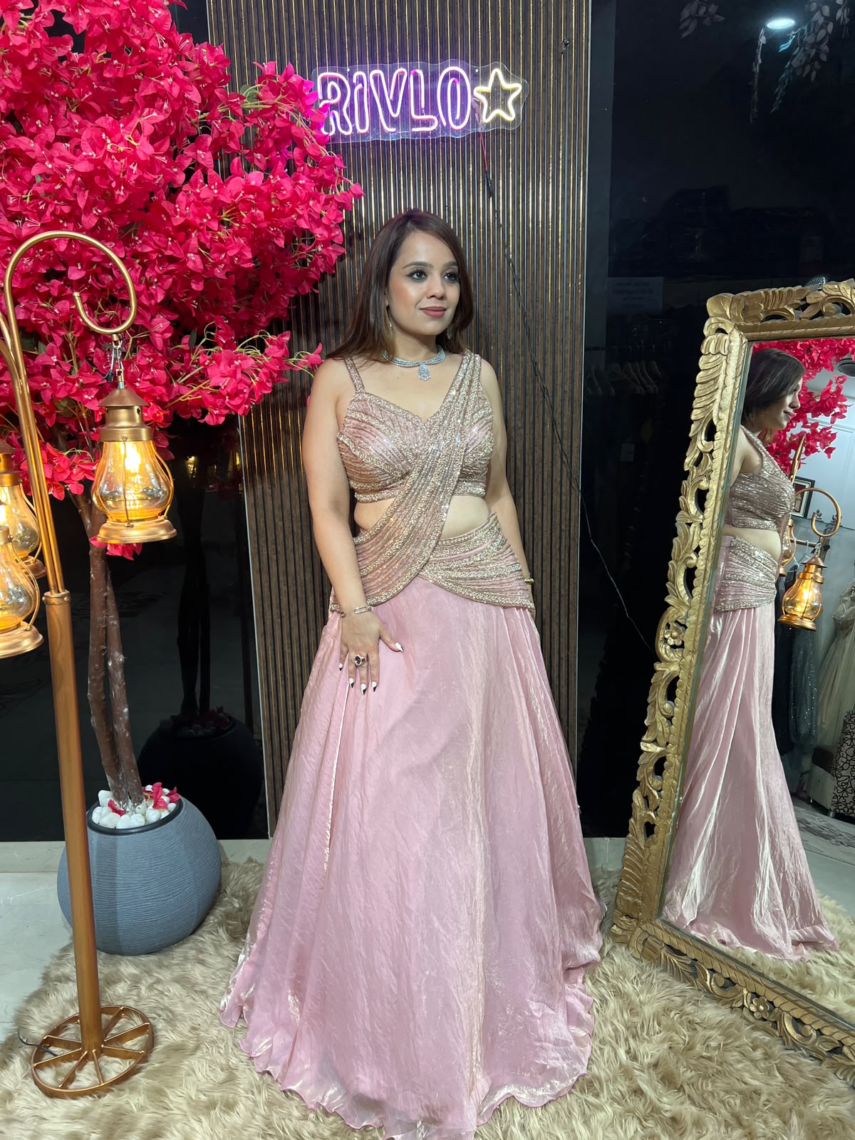 Blush Pink Drape Lehenga Set AC104