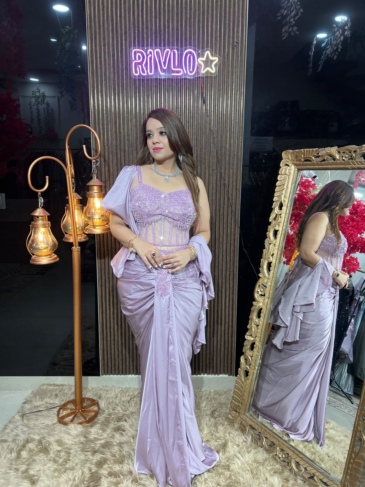 Lavender Draped Corset Saree RC624