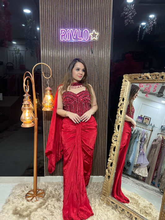 Crimson Luxe Pre-Draped Saree AC128