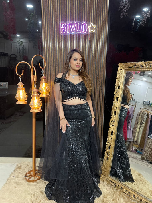 Wine & Black Mermaid Look Lehenga RC675