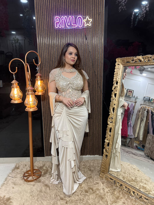 Mint & Ivory Luxe – Embellished Indo-Western Cape Set AC139