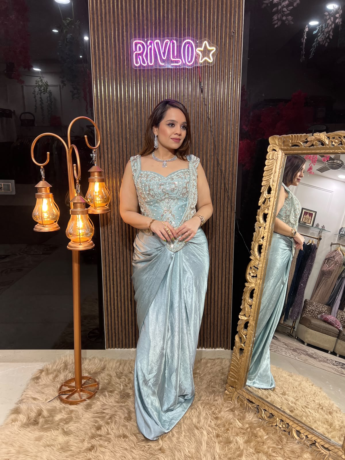 M blouse Sapphire & Ice Blue Embellished Blouse Saree RC685