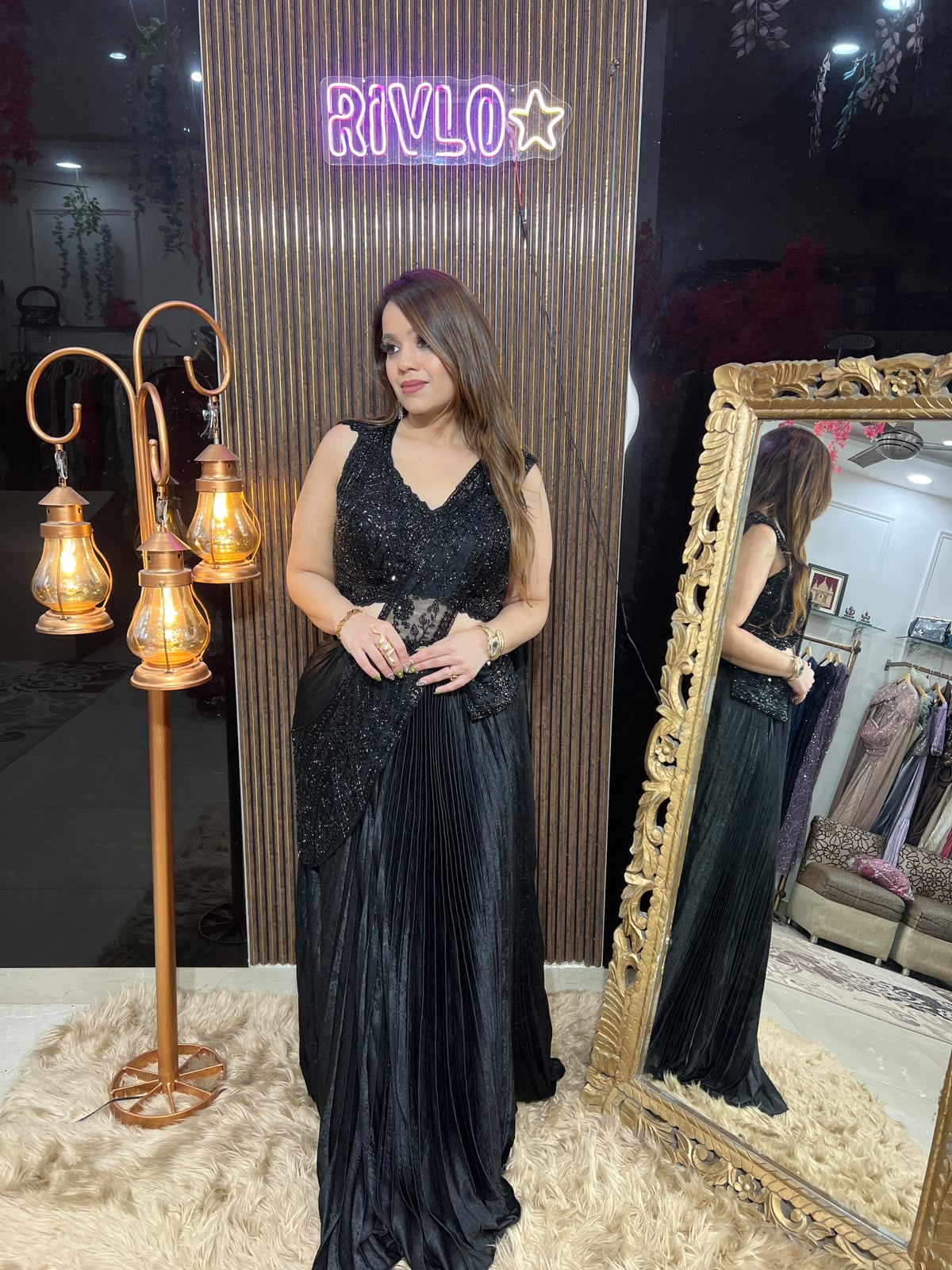 Midnight Glam Blue & Black Draped Saree RC682