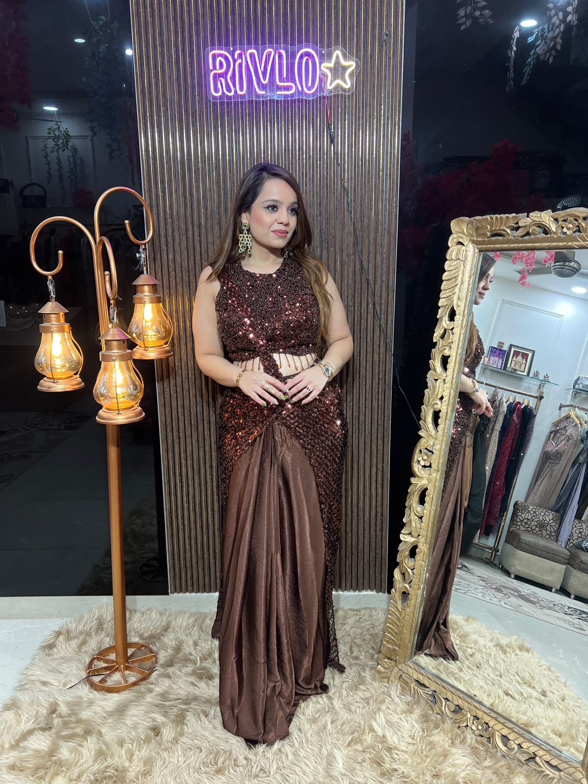 Olive & Choco Luxe Embellished Draped Saree RC683