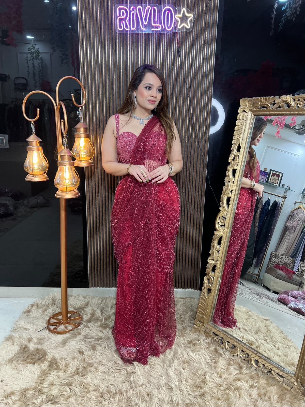 Red Éclat Heavy Embellished Saree AC140