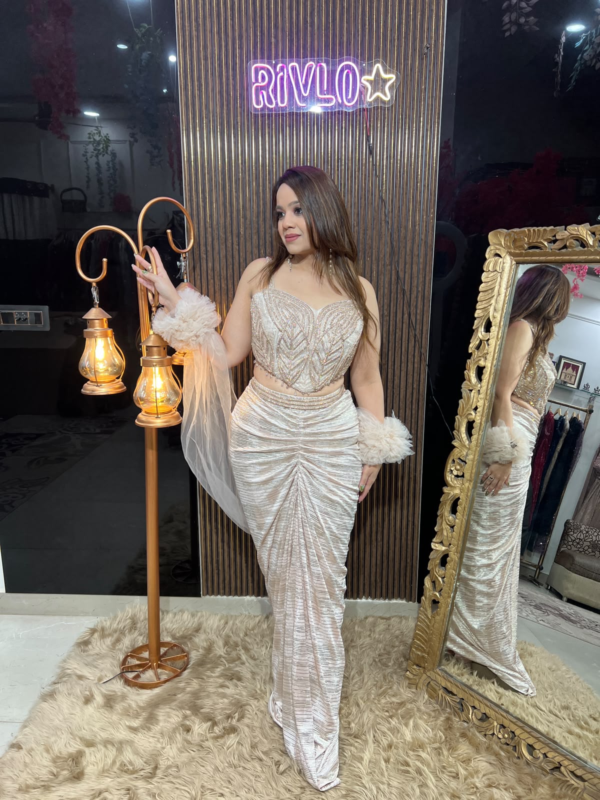 Midnight Glam Silver & Ivory Sequin Co-Ord Set RC688