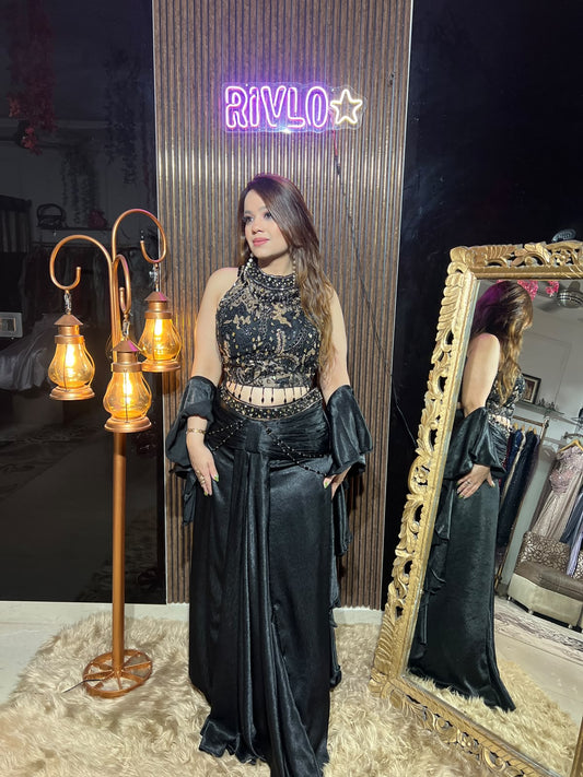 Royal Plum & Black Embellished 3-Piece Indo-Western Set RC680