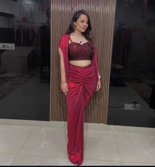 β¨ Sequin Crop Top with Drape Skirt Set β¨RC307