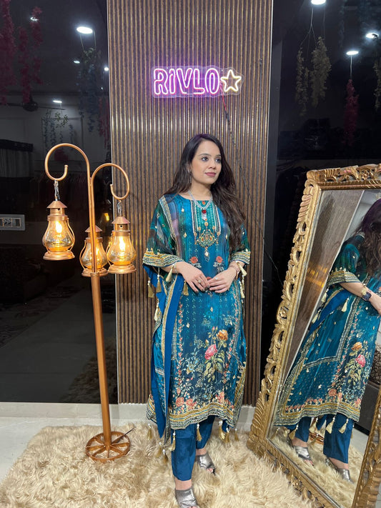 🌸 Floral Printed Kaftan Set with Tassel Detailing 🌸 RC352