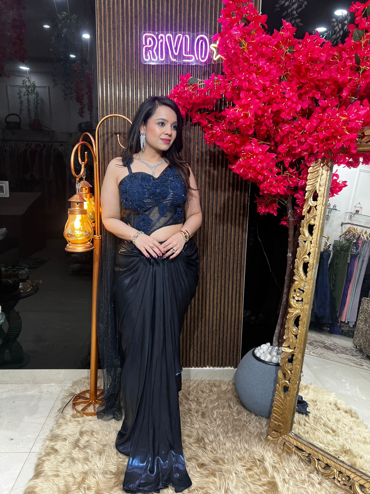 π·β¨ Black And Blue Drape Saree Set β¨π· RC516