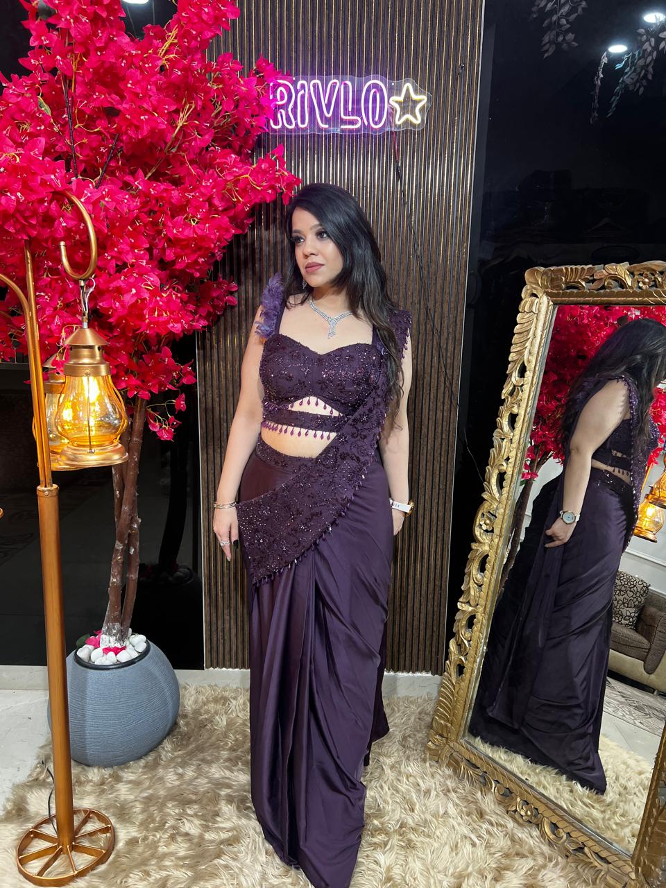 Cocoa, Wine And Beige Embellished Drape Set ✨ RC542