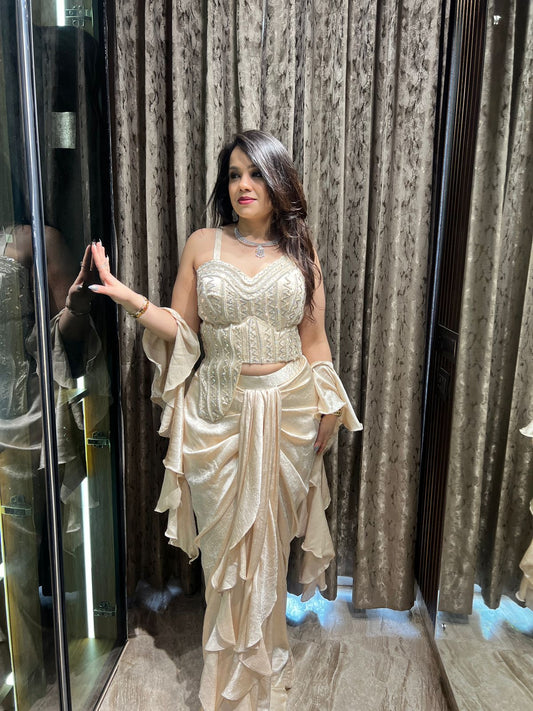 Ivory Sculpt Drape Saree RC561