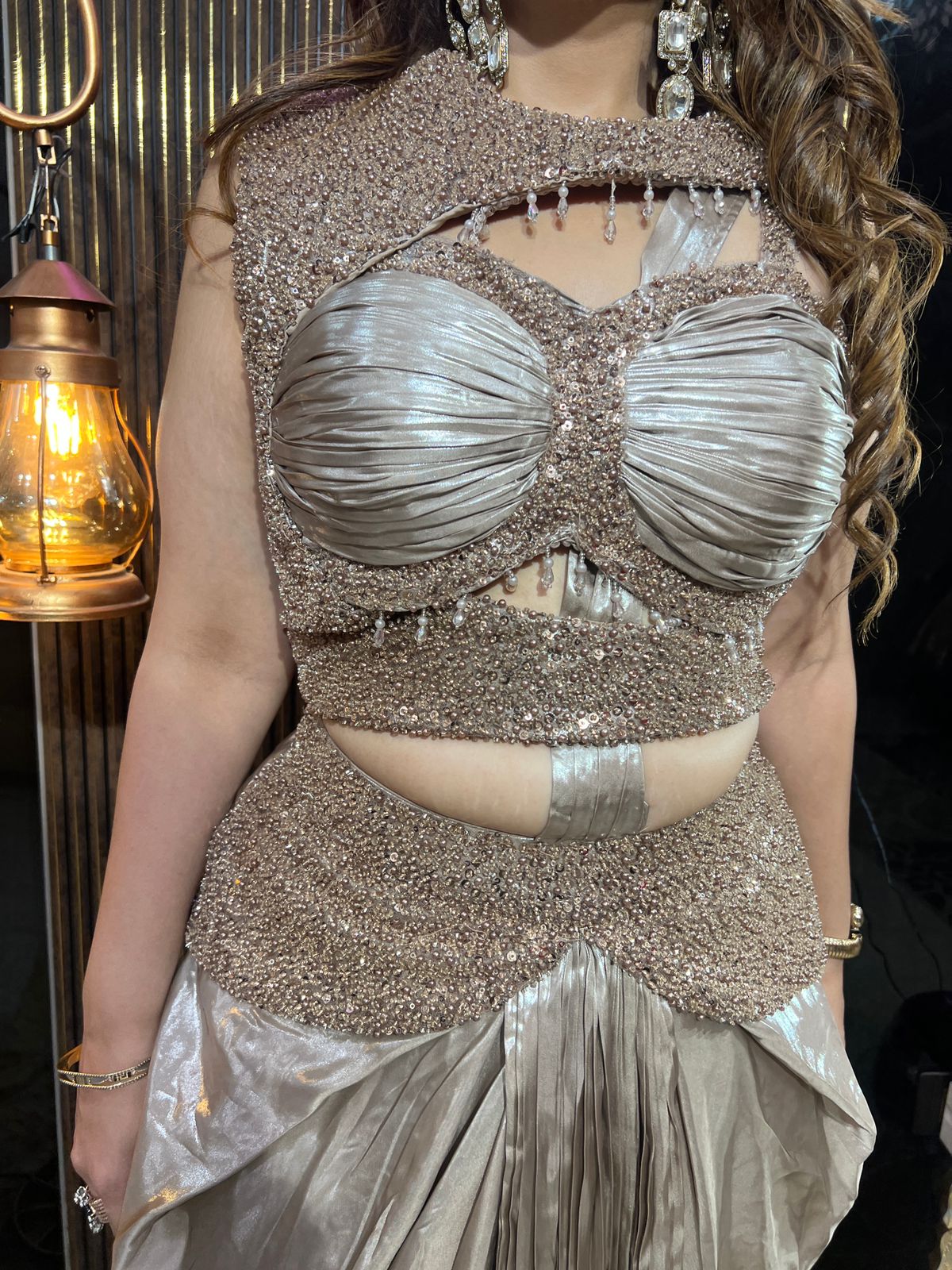 Blue and champagne Gunmetal Glam Drape Set RC634