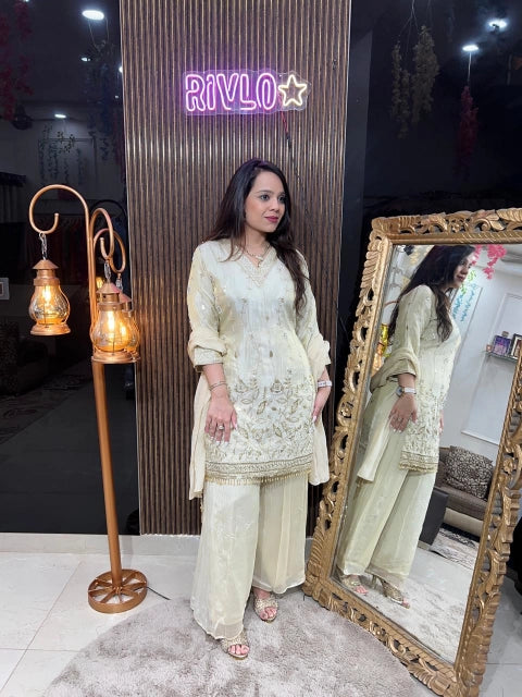 ✨ Elegant Cream Embroidered Suit Set RC229